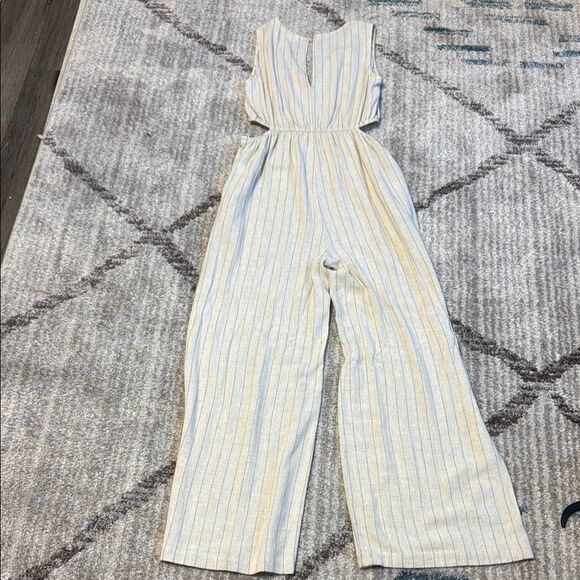 Allie Rose Striped Sleeveless Linen Jumpsuit S - Picture 2 of 5